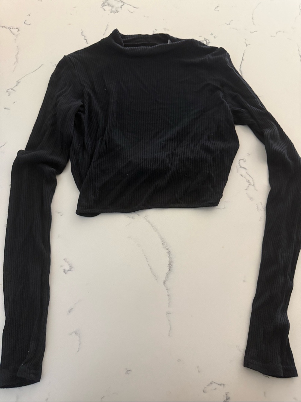 ALO Yoga Black Ribbed Long-Sleeve Crop Top